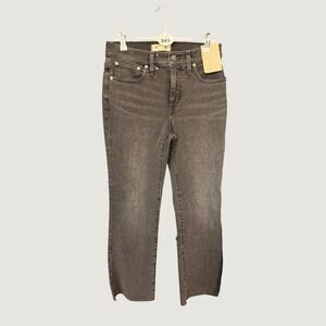 Madewell Kick Out Jeans Womens 27 Black Mid-Rise Ankle Raw Hem 365